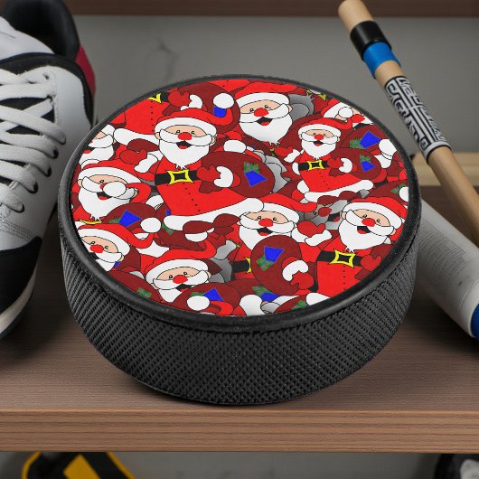 Funny Christmas Modern Whimsical Santa Collage Eishockey Puck