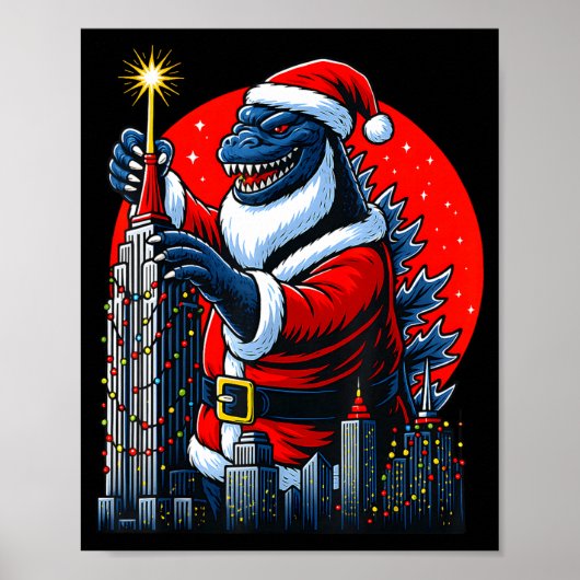 Funny Christmas Monster Santazilla Holiday Dinosau Poster (Vorne)
