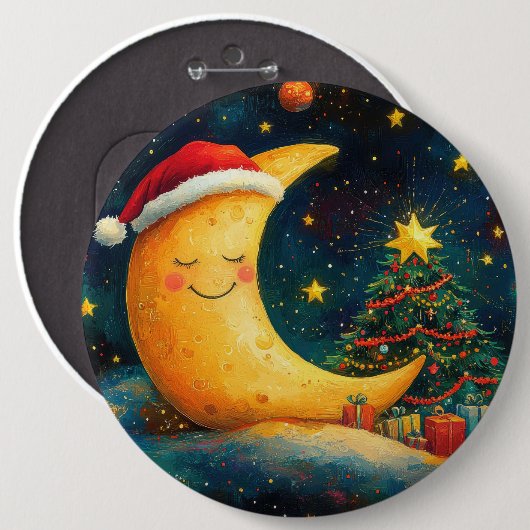 Funny Christmas Moon Galaxy Feier Button (Vorne & Hinten)