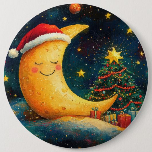 Funny Christmas Moon Galaxy Feier Button (Vorderseite)