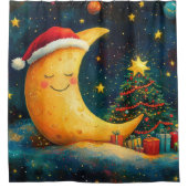 Funny Christmas Moon Galaxy Feier Duschvorhang (Vorderseite)