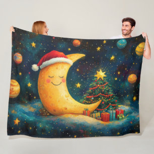Funny Christmas Moon Galaxy Feier Fleecedecke