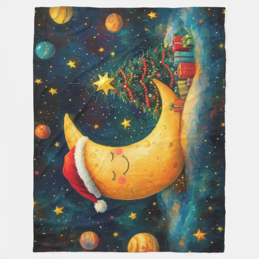 Funny Christmas Moon Galaxy Feier Fleecedecke (Vorderseite)