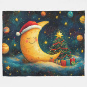 Funny Christmas Moon Galaxy Feier Fleecedecke (Vorderseite (Horizontal))