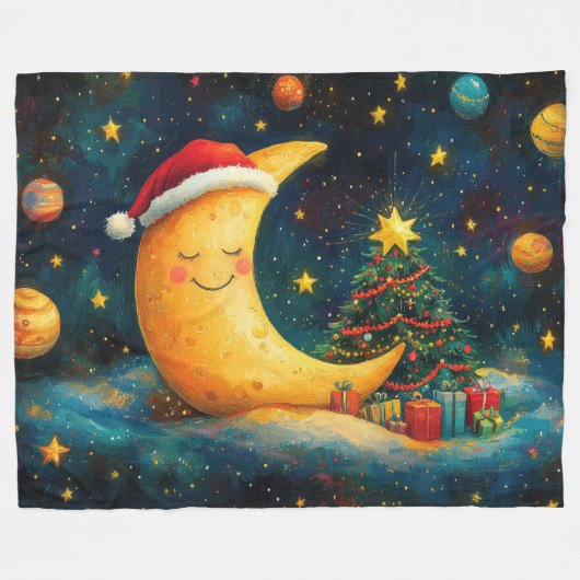 Funny Christmas Moon Galaxy Feier Fleecedecke (Vorderseite (Horizontal))