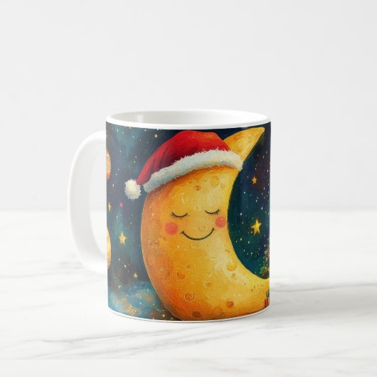 Funny Christmas Moon Galaxy Feier Kaffeetasse (Vorderseite Links)