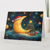 Funny Christmas Moon Galaxy Feier Karte (Vorderseite)