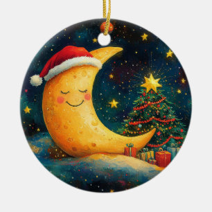 Funny Christmas Moon Galaxy Feier Keramik Ornament