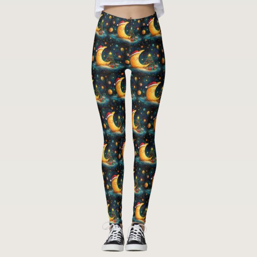Funny Christmas Moon Galaxy Feier Leggings (Vorderseite)
