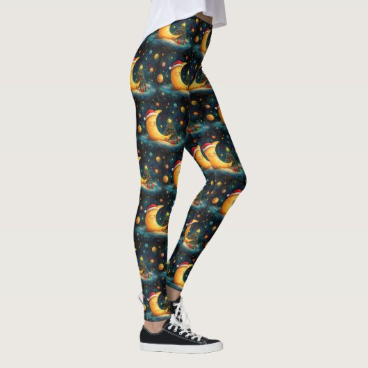 Funny Christmas Moon Galaxy Feier Leggings (Rechts)
