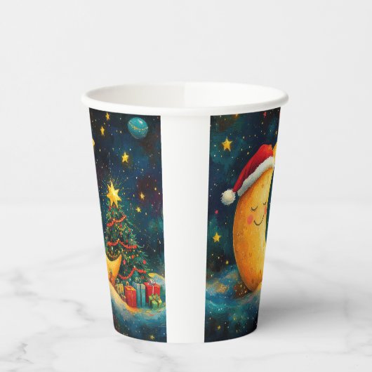Funny Christmas Moon Galaxy Feier Pappbecher (Links)