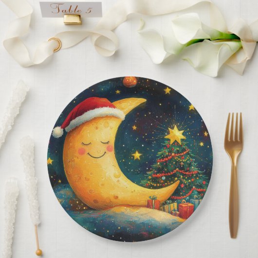 Funny Christmas Moon Galaxy Feier Pappteller (Hochzeit)