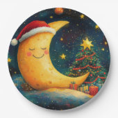 Funny Christmas Moon Galaxy Feier Pappteller (Vorderseite)