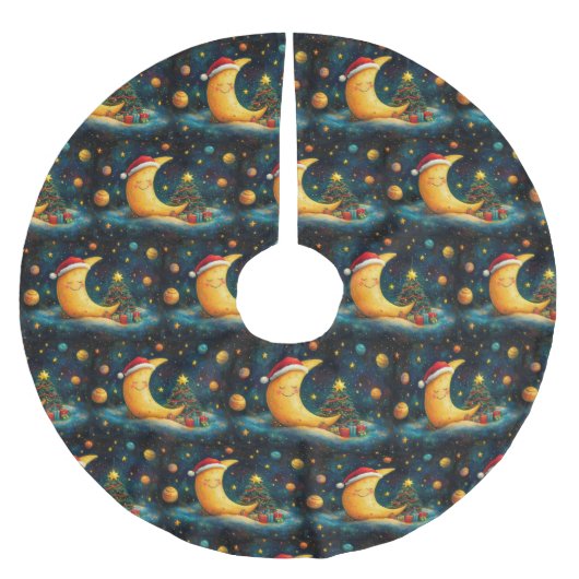 Funny Christmas Moon Galaxy Feier Polyester Weihnachtsbaumdecke (Vorderseite)
