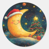 Funny Christmas Moon Galaxy Feier Runder Aufkleber (Vorderseite)