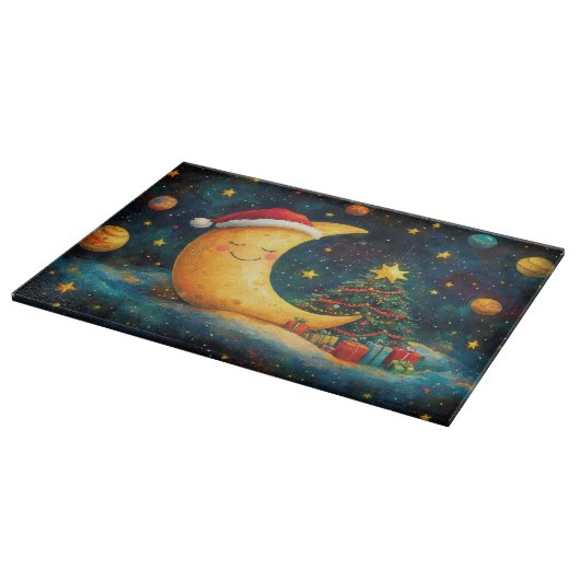 Funny Christmas Moon Galaxy Feier Schneidebrett (Ecke)