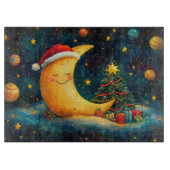 Funny Christmas Moon Galaxy Feier Schneidebrett (Vorderseite)