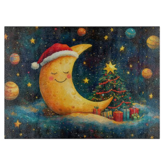 Funny Christmas Moon Galaxy Feier Schneidebrett (Vorderseite)