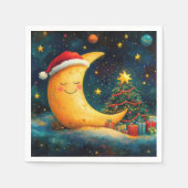 Funny Christmas Moon Galaxy Feier Serviette (Vorderseite)