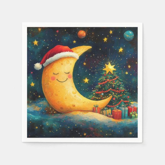 Funny Christmas Moon Galaxy Feier Serviette (Vorderseite)