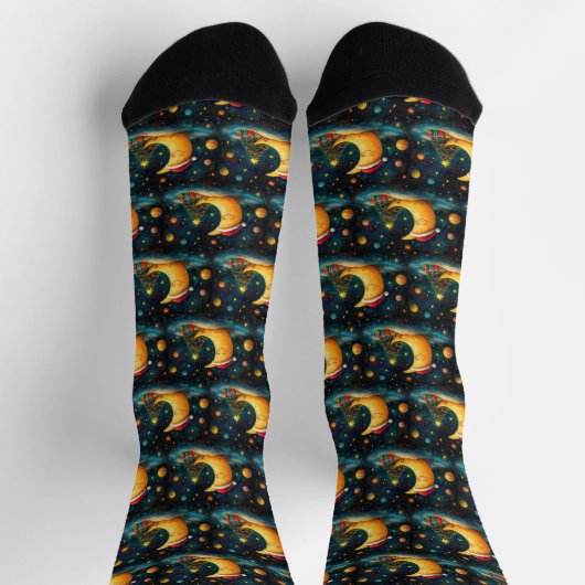 Funny Christmas Moon Galaxy Feier Socken (Oben)