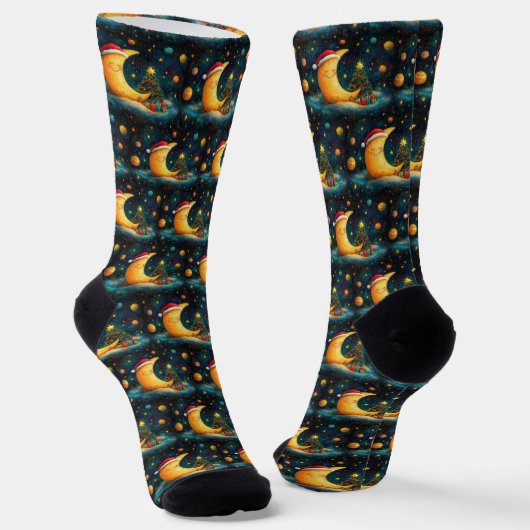 Funny Christmas Moon Galaxy Feier Socken (Gewinkelt)