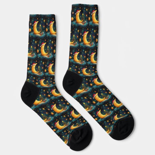 Funny Christmas Moon Galaxy Feier Socken (Rechts)