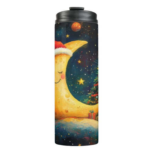Funny Christmas Moon Galaxy Feier Thermosbecher (Vorderseite)