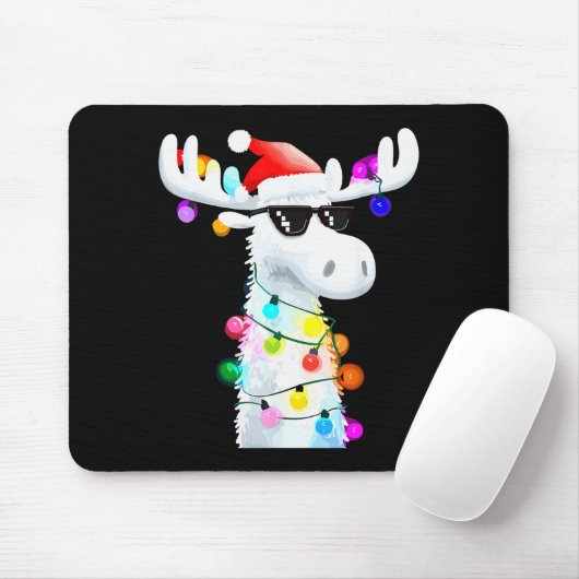 Funny Christmas Moose With Sungles And Holiday Lig Mousepad (Mit Mouse)