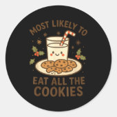 Funny Christmas - Most Likely To Eat All The Cooki Runder Aufkleber (Vorderseite)