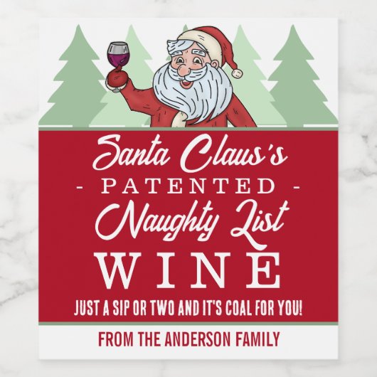 Funny Christmas Naughty List Weihnachtsmann Custom Weinetikett (Einzelnes Label)