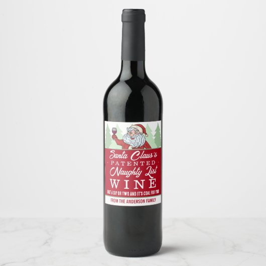 Funny Christmas Naughty List Weihnachtsmann Custom Weinetikett (Vorderseite)