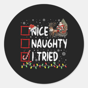 Funny Christmas Nice Naughty I Triday Xmas Runder Aufkleber