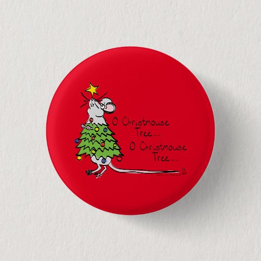 Funny Christmas Niedlich Mouse Tree Cartoon Button (Vorderseite)
