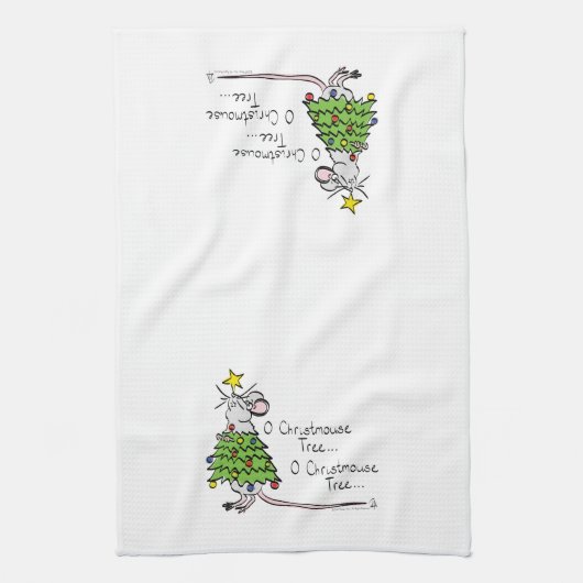 Funny Christmas Niedlich Mouse Tree Cartoon Geschirrtuch (Vertikal)