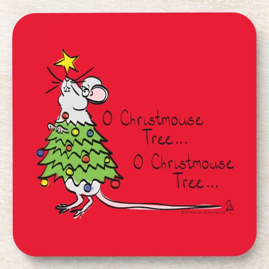 Funny Christmas Niedlich Mouse Tree Cartoon Getränkeuntersetzer (Vorderseite)