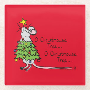 Funny Christmas Niedlich Mouse Tree Cartoon Glasuntersetzer