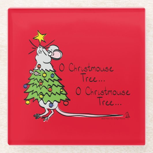 Funny Christmas Niedlich Mouse Tree Cartoon Glasuntersetzer (Vorderseite)