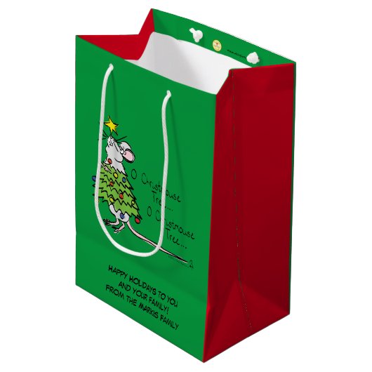 Funny Christmas Niedlich Mouse Tree Cartoon Mittlere Geschenktüte (Vorderseite Schrägansicht)
