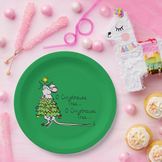 Funny Christmas Niedlich Mouse Tree Cartoon Pappteller (Party)