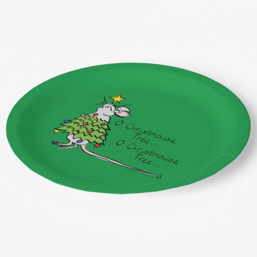 Funny Christmas Niedlich Mouse Tree Cartoon Pappteller (Schrägansicht)