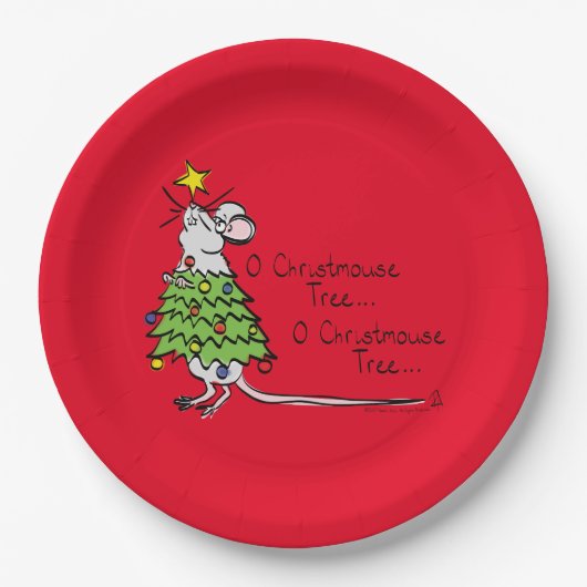 Funny Christmas Niedlich Mouse Tree Cartoon Pappteller (Vorderseite)