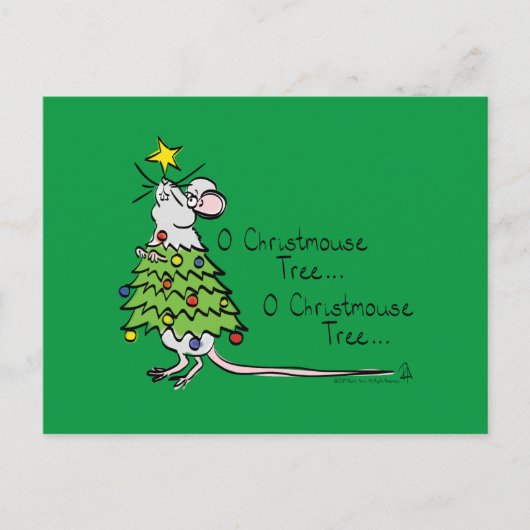 Funny Christmas Niedlich Mouse Tree Cartoon Postkarte (Vorderseite)