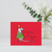 Funny Christmas Niedlich Mouse Tree Cartoon Postkarte (Stehend Vorderseite)