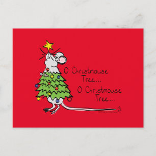 Funny Christmas Niedlich Mouse Tree Cartoon Postkarte