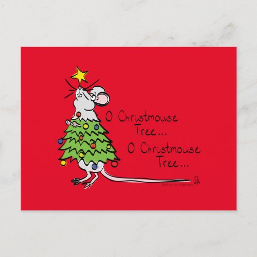 Funny Christmas Niedlich Mouse Tree Cartoon Postkarte (Vorderseite)