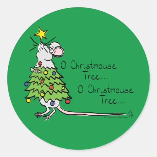 Funny Christmas Niedlich Mouse Tree Cartoon Runder Aufkleber (Vorderseite)