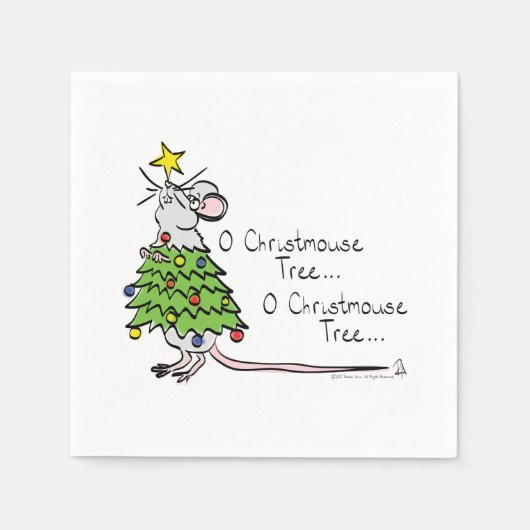 Funny Christmas Niedlich Mouse Tree Cartoon Serviette (Vorderseite)