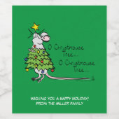 Funny Christmas Niedlich Mouse Tree Cartoon Weinetikett (Einzelnes Label)