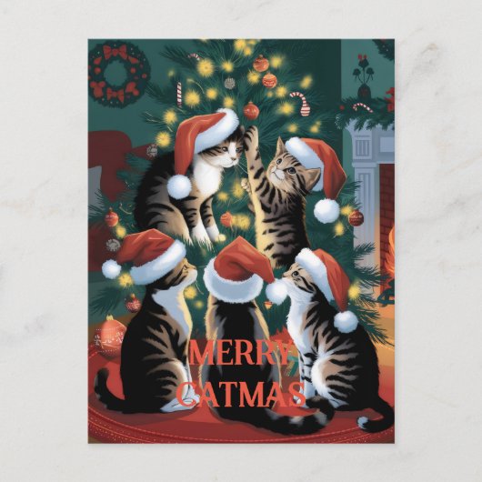 Funny Christmas Niedliche Vintage Katzen Postkarte (Vorderseite)